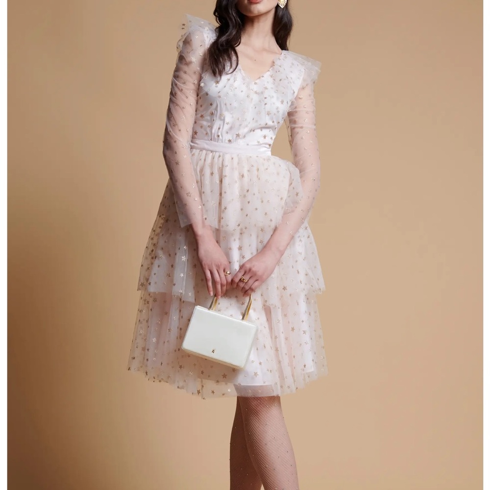 Rachel Parcel pink parchment star print tulle dress